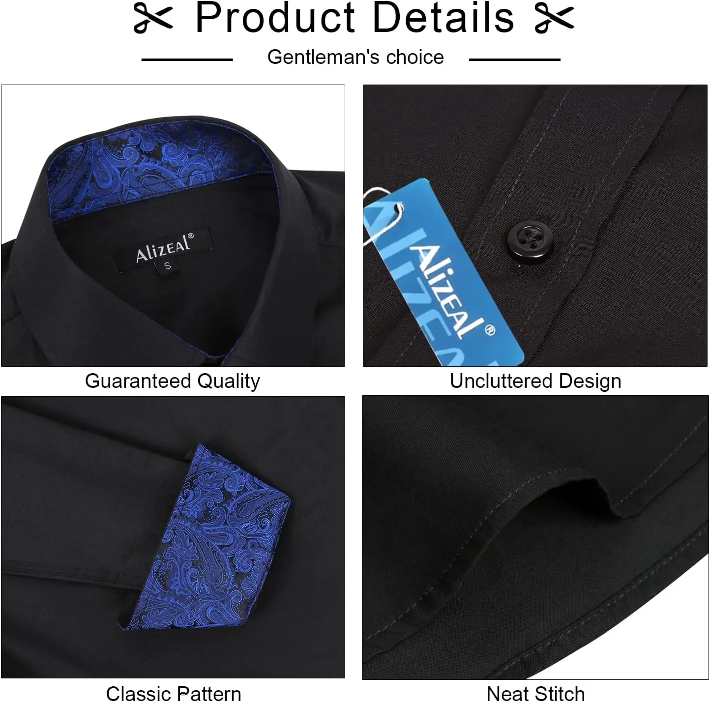 Alizeal Men's Business Slim Fit Dress Shirt Long Sleeve Patchwork Button-Down Shirt