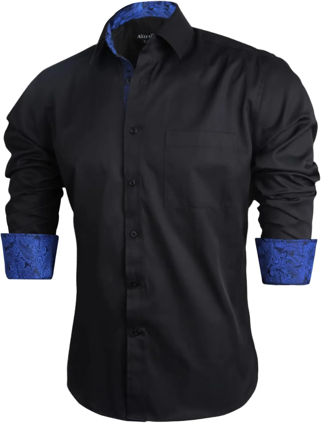 Alizeal Men's Business Slim Fit Dress Shirt Long Sleeve Patchwork Button-Down Shirt