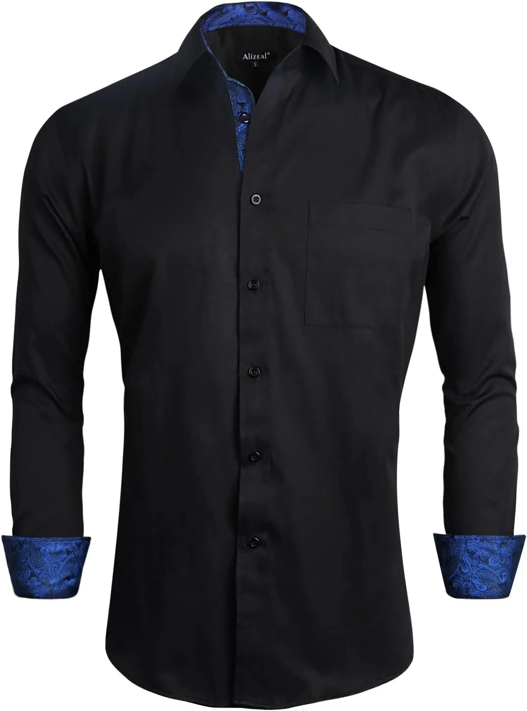 Alizeal Men's Business Slim Fit Dress Shirt Long Sleeve Patchwork Button-Down Shirt