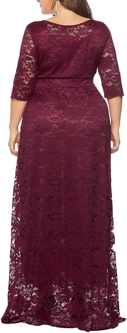 Eternatastic Women's Floral Lace 2/3 Sleeves Maxi Dress Plus Size Evening Party Dresses
