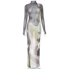 exy perspective long sleeved slim fit printed dress AY3354