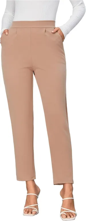 Floerns Women's Solid High Waist Tapered Ankle Stretch Work Pants