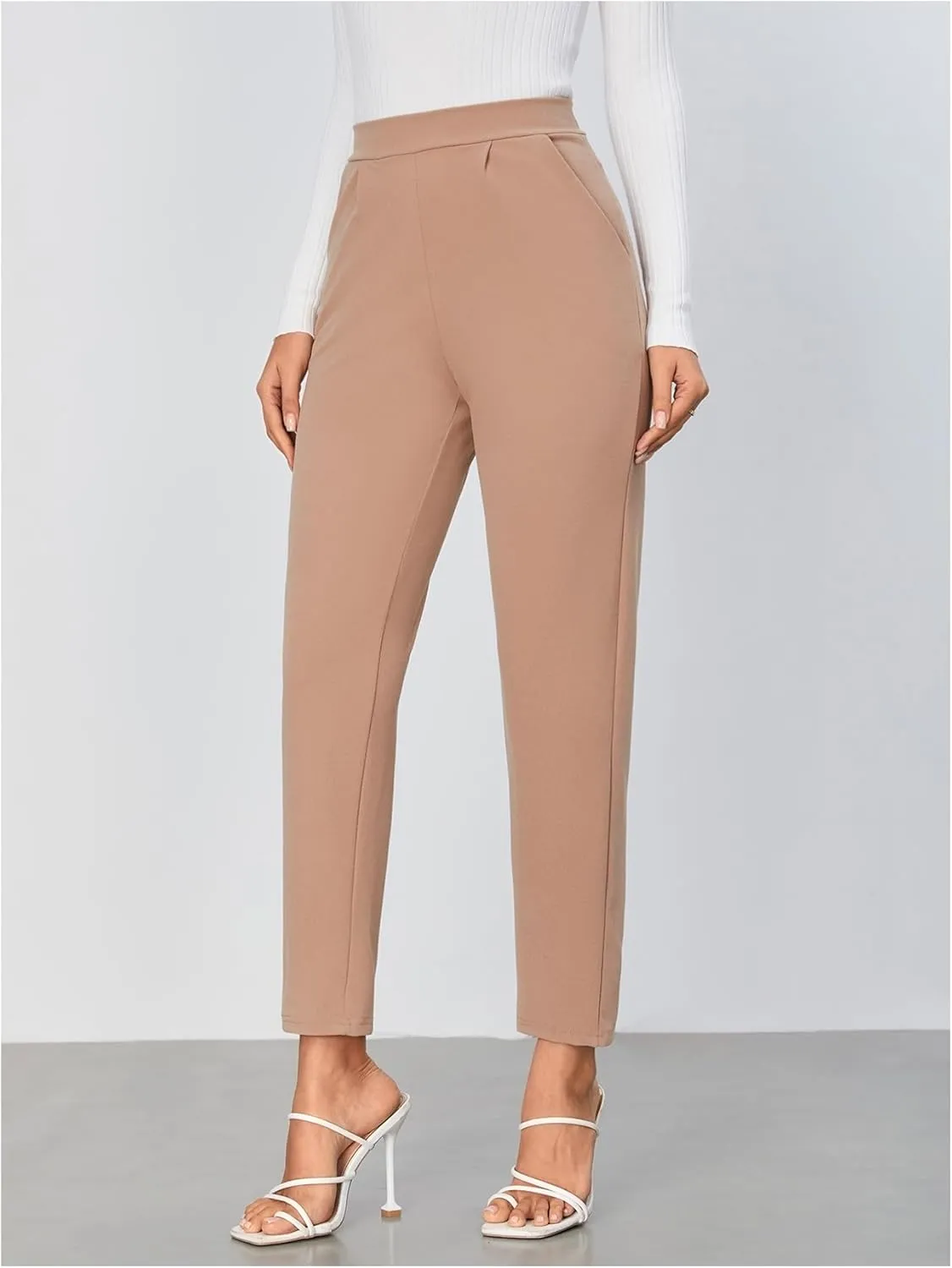 Floerns Women's Solid High Waist Tapered Ankle Stretch Work Pants