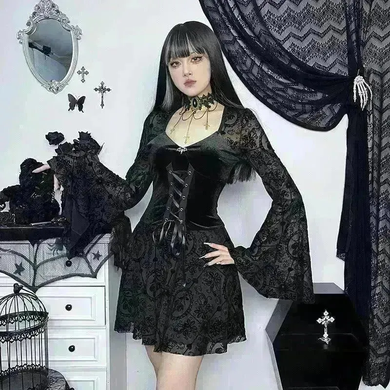 Gothic Vintage Fashion Elegant Classy Retro Mini Black Dress