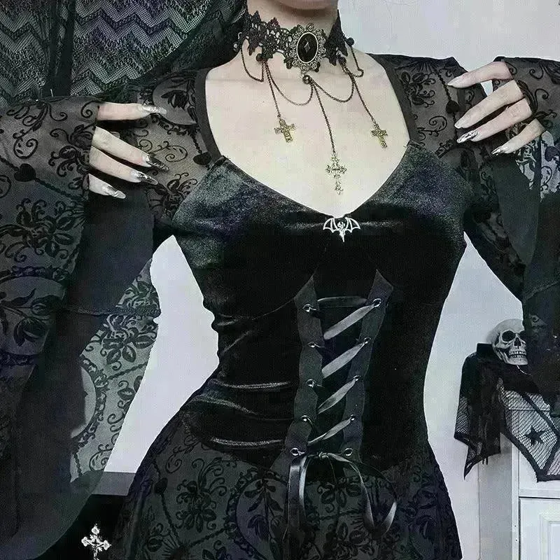 Gothic Vintage Fashion Elegant Classy Retro Mini Black Dress