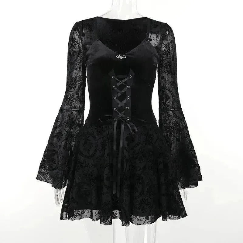 Gothic Vintage Fashion Elegant Classy Retro Mini Black Dress