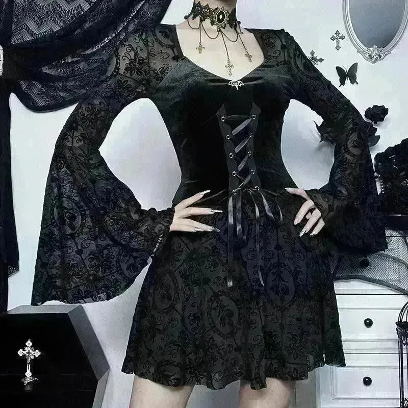 Gothic Vintage Fashion Elegant Classy Retro Mini Black Dress