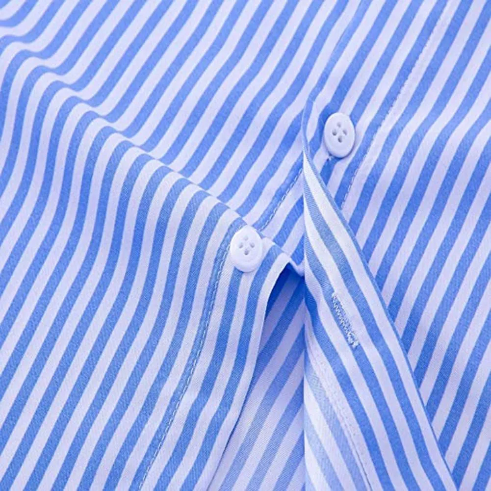 Men's Classic Casual Vertical Striped Slim Fit Long Sleeve Dress Shirts