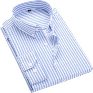 Men's Classic Casual Vertical Striped Slim Fit Long Sleeve Dress Shirts