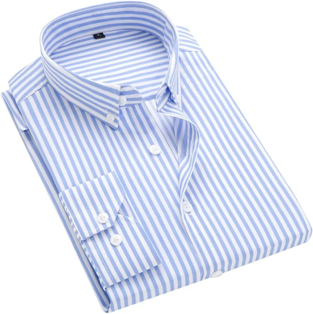 Men's Classic Casual Vertical Striped Slim Fit Long Sleeve Dress Shirts