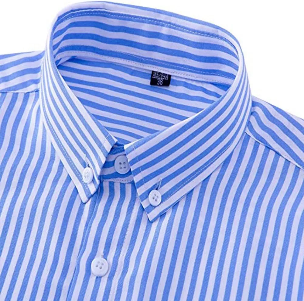 Men's Classic Casual Vertical Striped Slim Fit Long Sleeve Dress Shirts