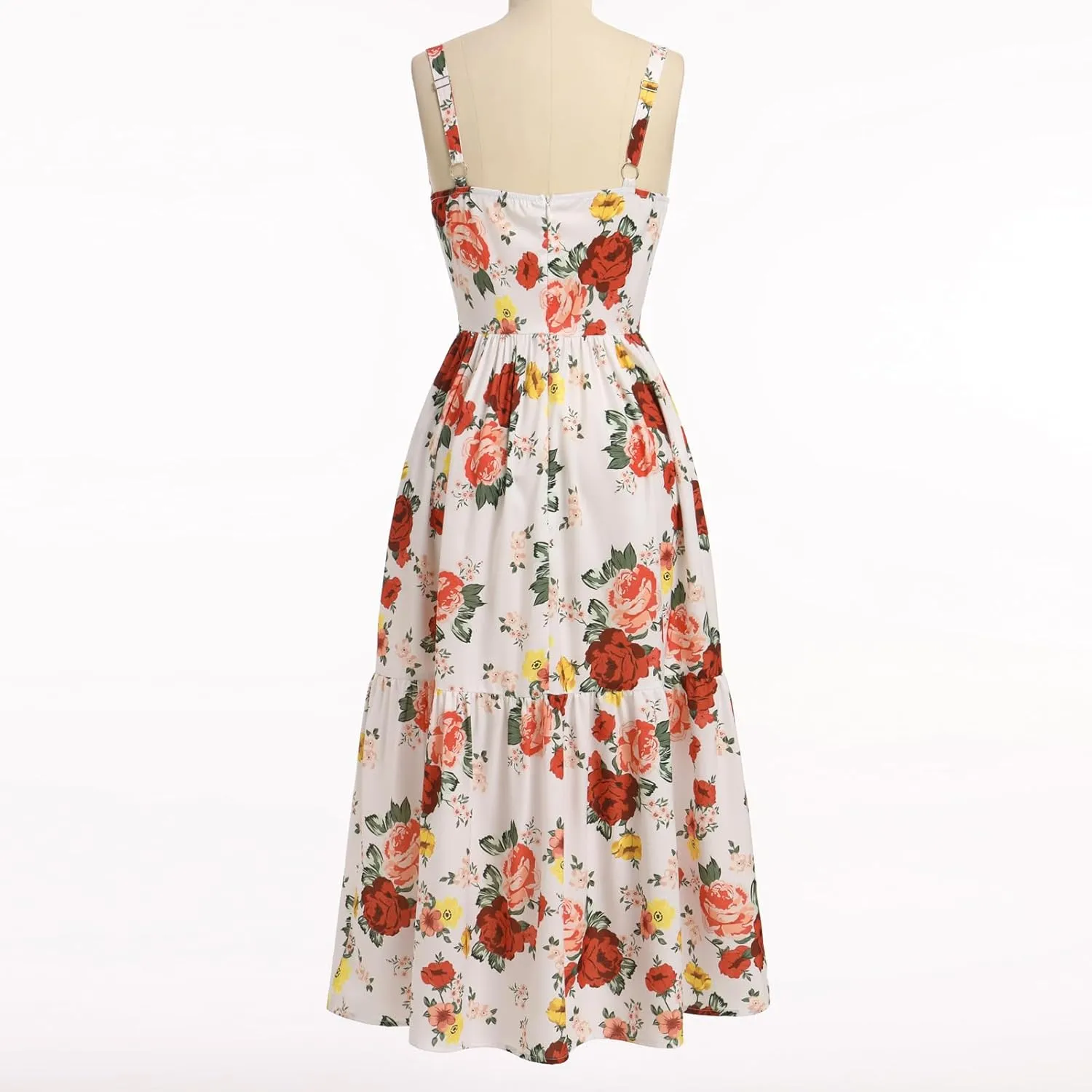 OBEEII Womens Summer Dress Boho Floral Corset Dress Spaghetti Straps Bustier Midi Dress Tiered Flowy Pocket Sundress Dress