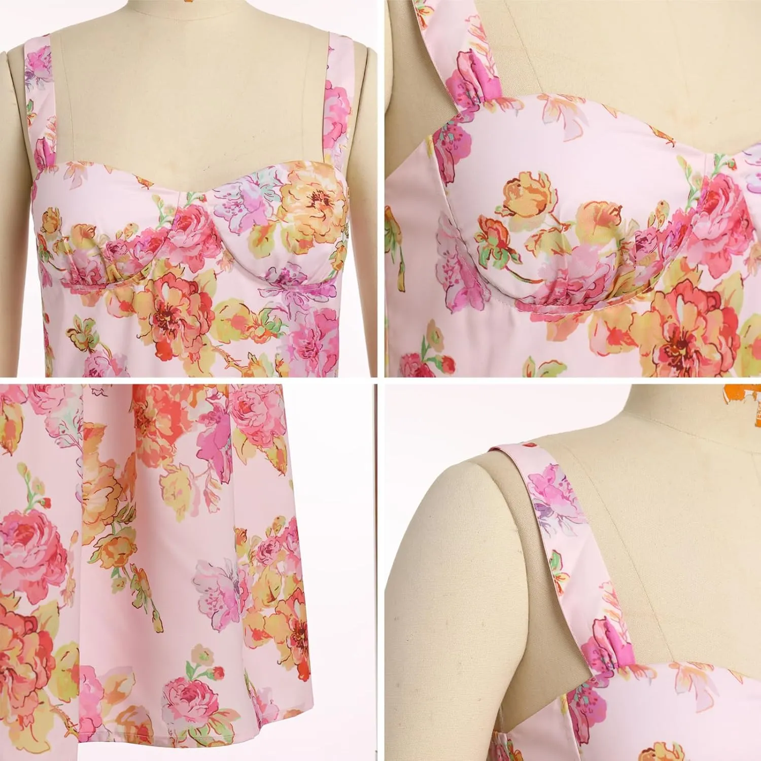 OBEEII Womens Summer Dress Boho Floral Corset Dress Spaghetti Straps Bustier Midi Dress Tiered Flowy Pocket Sundress Dress