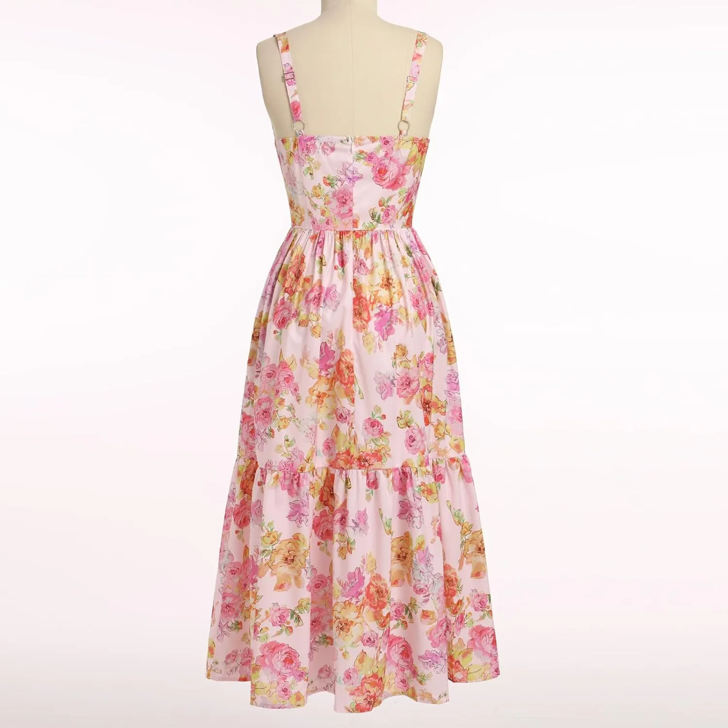 OBEEII Womens Summer Dress Boho Floral Corset Dress Spaghetti Straps Bustier Midi Dress Tiered Flowy Pocket Sundress Dress
