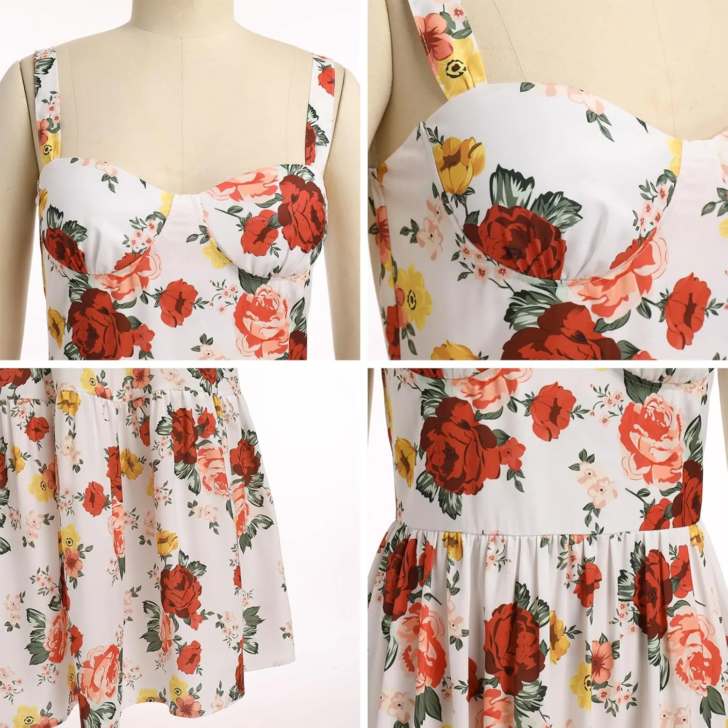 OBEEII Womens Summer Dress Boho Floral Corset Dress Spaghetti Straps Bustier Midi Dress Tiered Flowy Pocket Sundress Dress