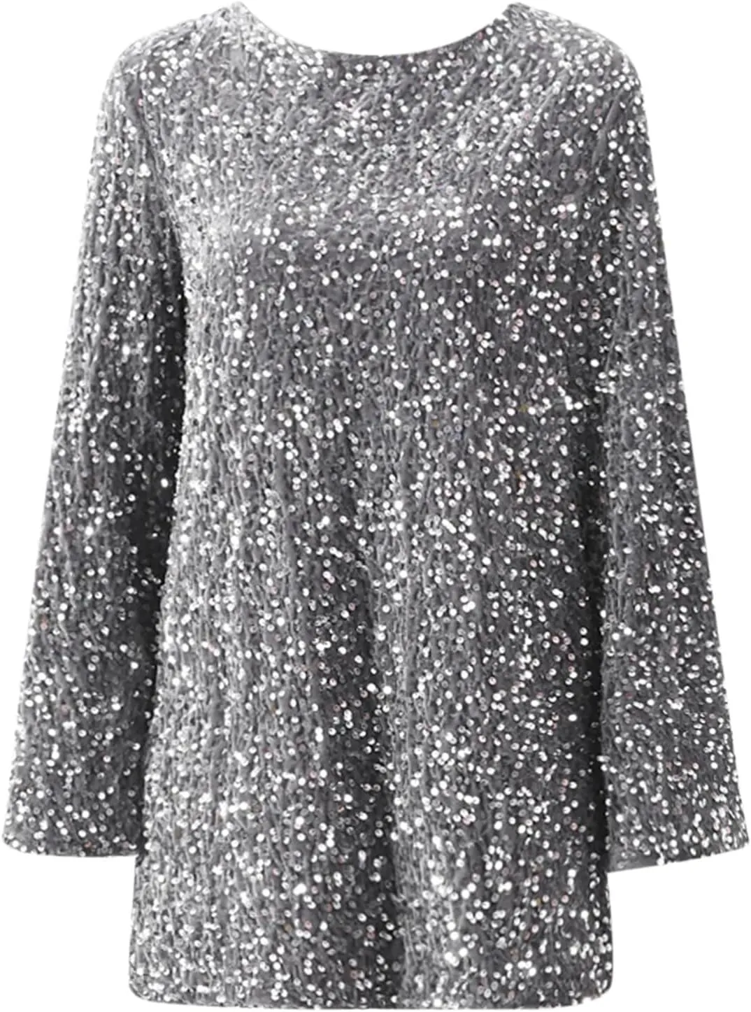 Sequin Dress for Women Long Sleeve Sparkly Dresses Back Petersham Ribbon Bow Party Night Out Club Festival Mini Dress