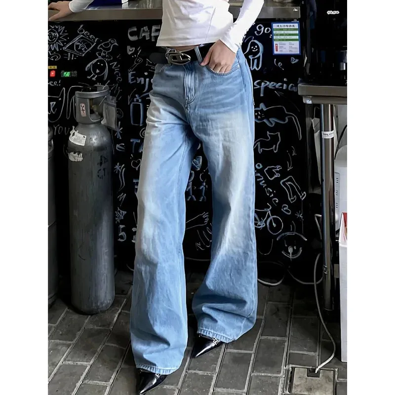 TAVIMART  -  Baby Blue Womens Jeans High Waist Vintage 90s Straight Y2K Baggy Denim Pants Street American Style Casual Wide Leg Denim Trouser