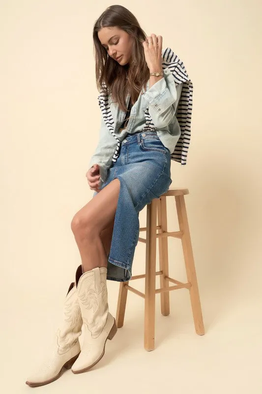 TEEK - DARK DENIM CROSSOVER SKIRT