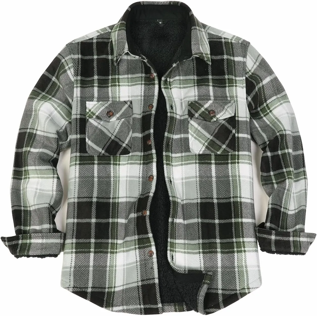 ThCreasa Mens Sherpa Fleece Lined Flannel Shirt Jacket Warm Button Down Plaid Shirt-Jac