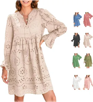 The Beauty North Eyelet Dress, Casual Eyelet Lace Dress for Women, Hollow Out Lace Ruffle Casual Mini