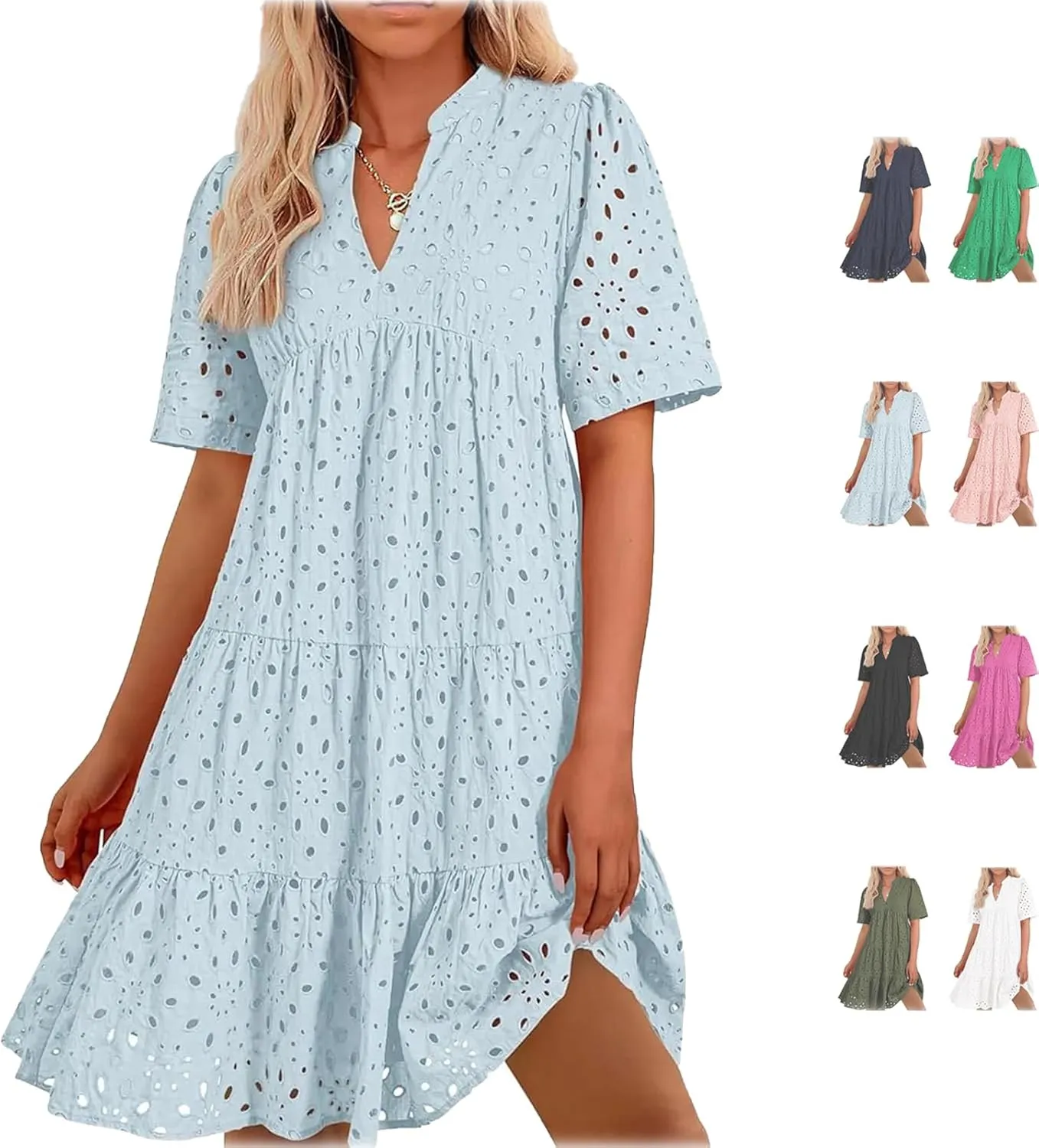 The Beauty North Eyelet Dress, Casual Eyelet Lace Dress for Women, Hollow Out Lace Ruffle Casual Mini