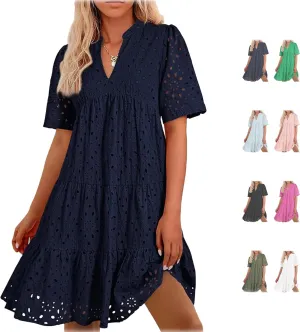 The Beauty North Eyelet Dress, Casual Eyelet Lace Dress for Women, Hollow Out Lace Ruffle Casual Mini