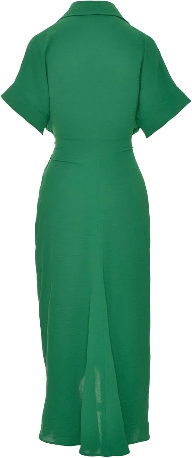 utcoco Women's Summer Ruched Button Down Shirt Dresses Flowy Casual Tie Waist Short Sleeve Maxi Shirt Dress