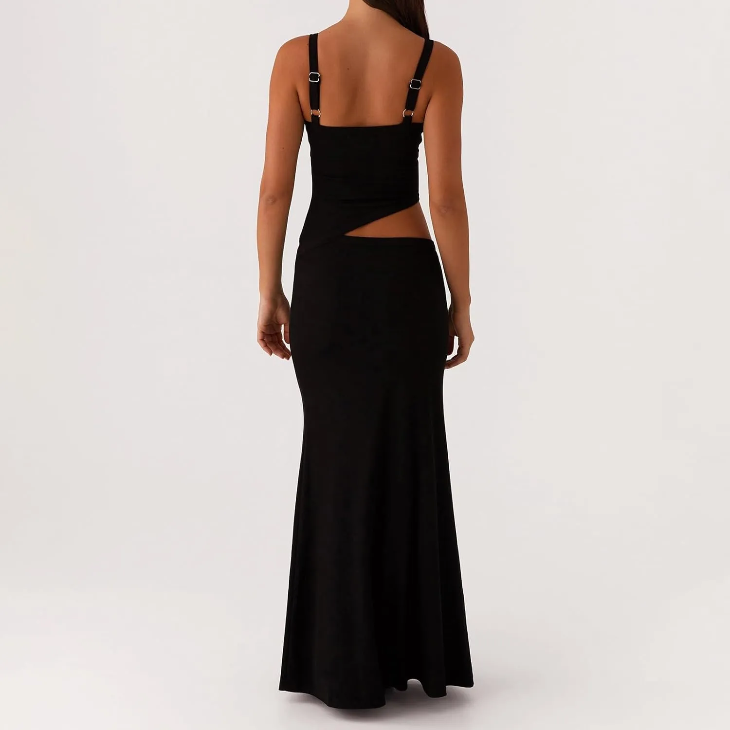 Women Cut Out Maxi Dress Sleeveless Spaghetti Strap V Neck Backless Summer Bodycon Long Dress Party Dress