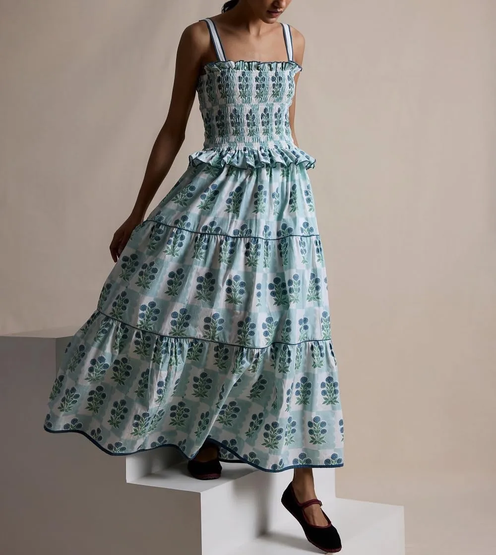 Women Floral Boho Maxi Dress Graphic Spaghetti Strap Long Dress Tiered Flowy Cami Dress Backless Beach Dress