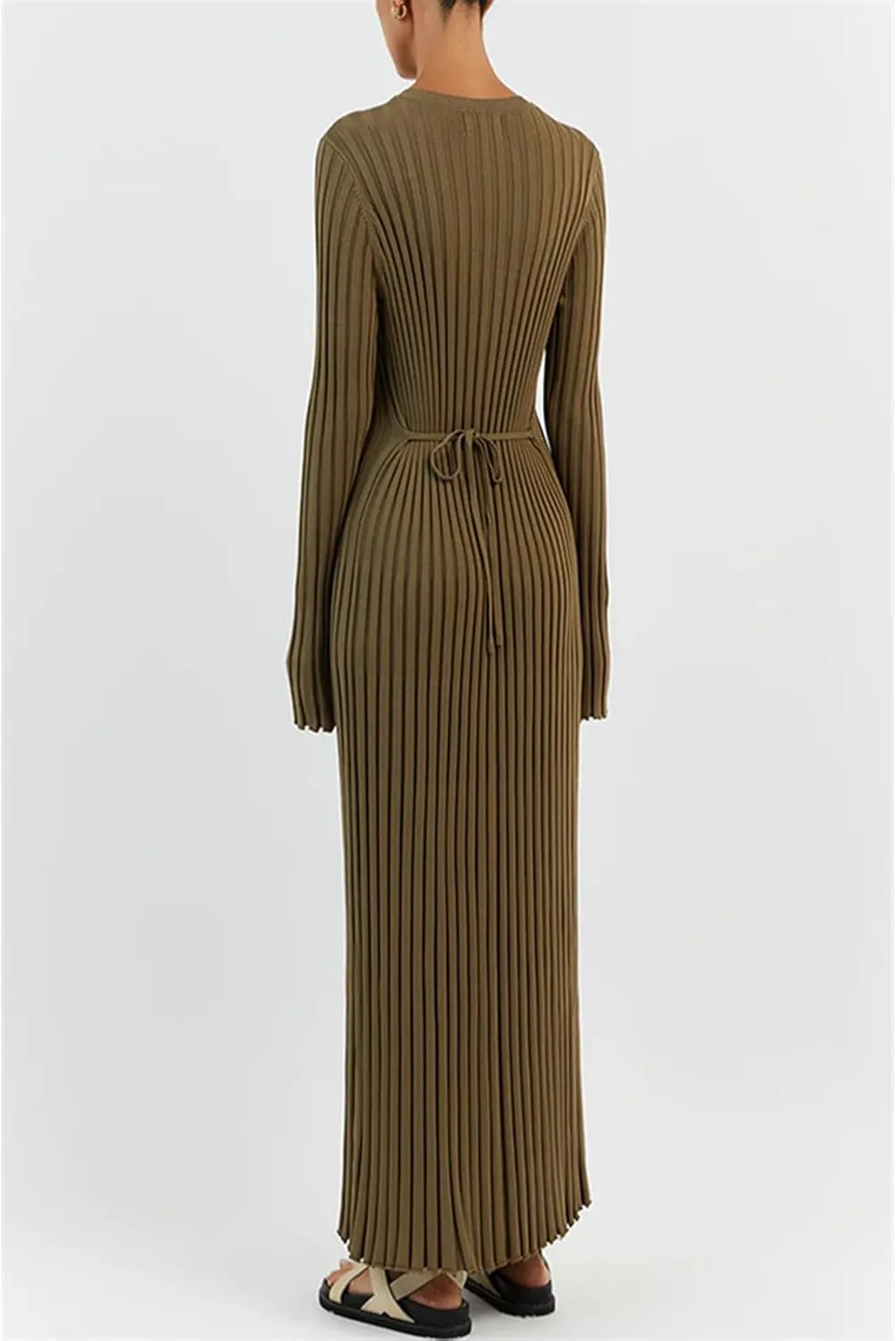 Women Sweater Dress Ribbed Long Sleeve Crewneck Knit Slim Fit Bodycon Dress Fall Maxi Long Dress