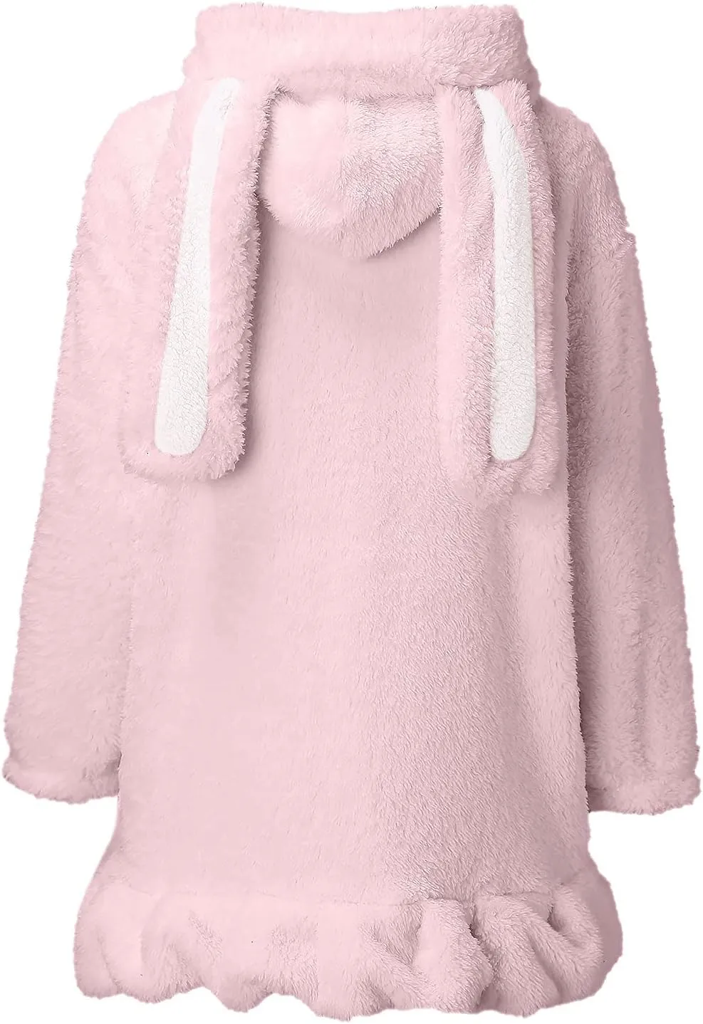 Womens 2024 Cute Zip Drawstring Fleece Coat Long Sleeve with Bunny Hood Outwear Casual Warm Soft Overcoat Home Clothes