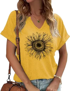 Womens Boho Floral Shirt Vintage Flower Graphic Tee T-Shirt Summer Short Sleeve T Shirts Cute T Shirt Tops