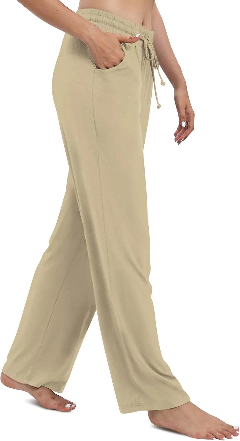 Women's Drawstring Casual Pants Stretchy High Waisted Loose Straight Leg Pants Jogger Trousers with Pockets
