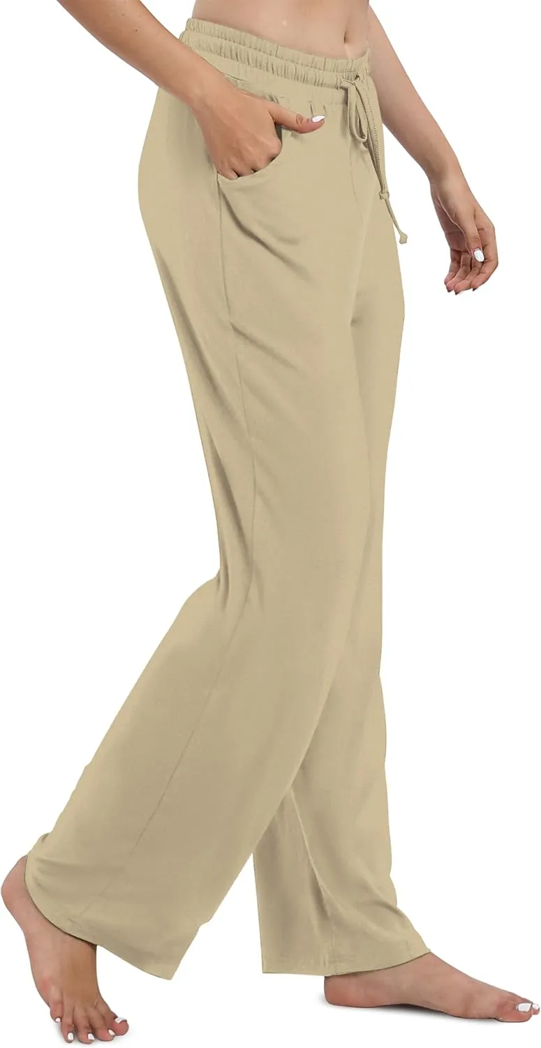 Women's Drawstring Casual Pants Stretchy High Waisted Loose Straight Leg Pants Jogger Trousers with Pockets