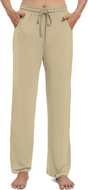 Women's Drawstring Casual Pants Stretchy High Waisted Loose Straight Leg Pants Jogger Trousers with Pockets