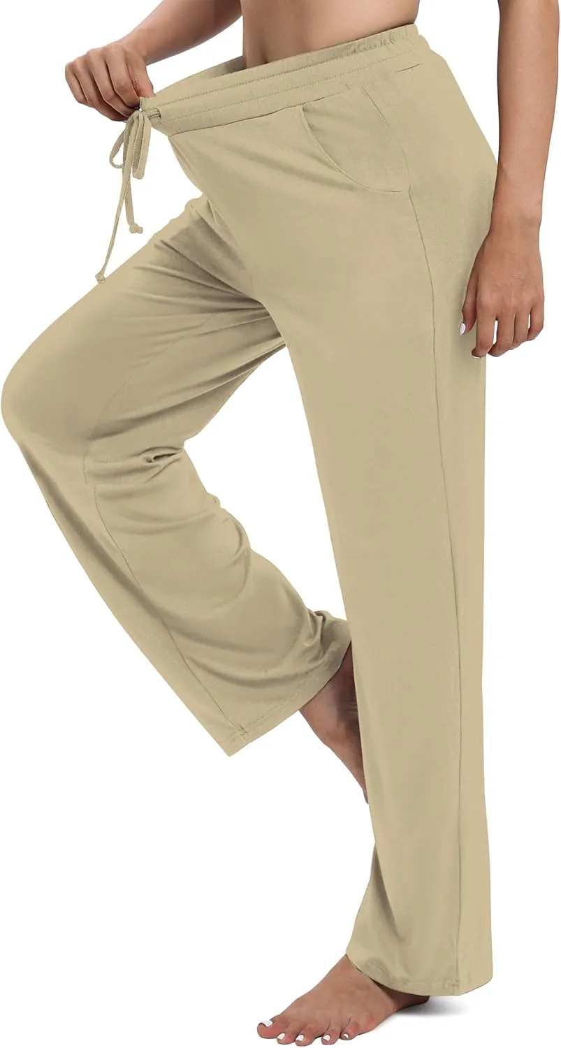 Women's Drawstring Casual Pants Stretchy High Waisted Loose Straight Leg Pants Jogger Trousers with Pockets
