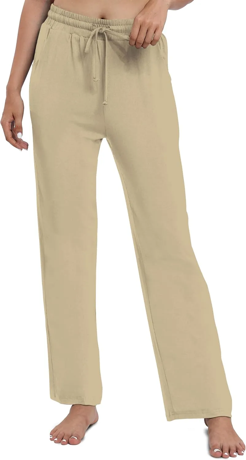 Women's Drawstring Casual Pants Stretchy High Waisted Loose Straight Leg Pants Jogger Trousers with Pockets