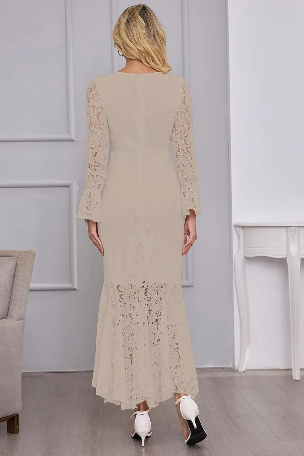 Women's Fall Winter Long Sleeve Floral Lace Mermaid Maxi Dress Elegant Wedding Guest Party Long Dresses Formal Evening Gowns