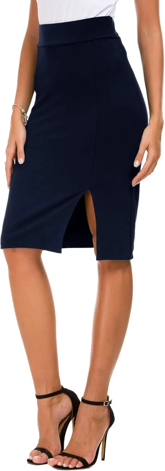 Womens Pencil Skirt Bodycon Business Skirt Side Slit Hem