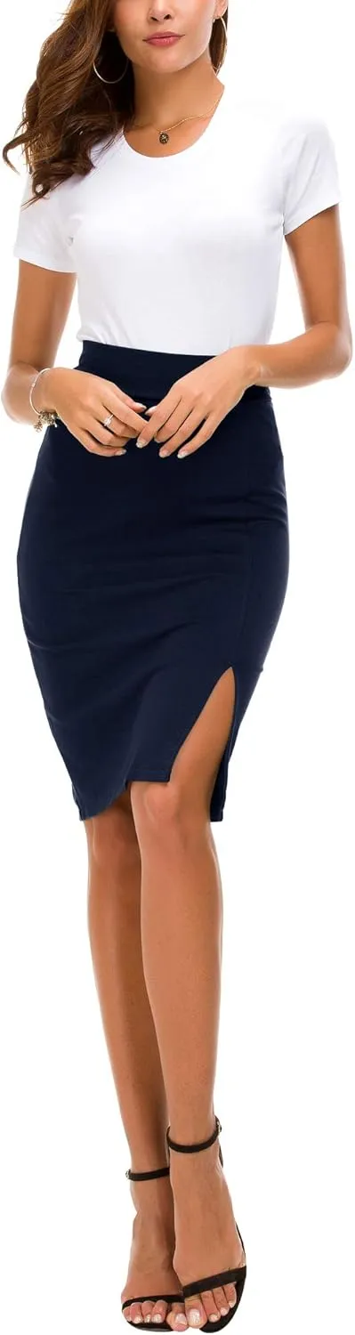 Womens Pencil Skirt Bodycon Business Skirt Side Slit Hem