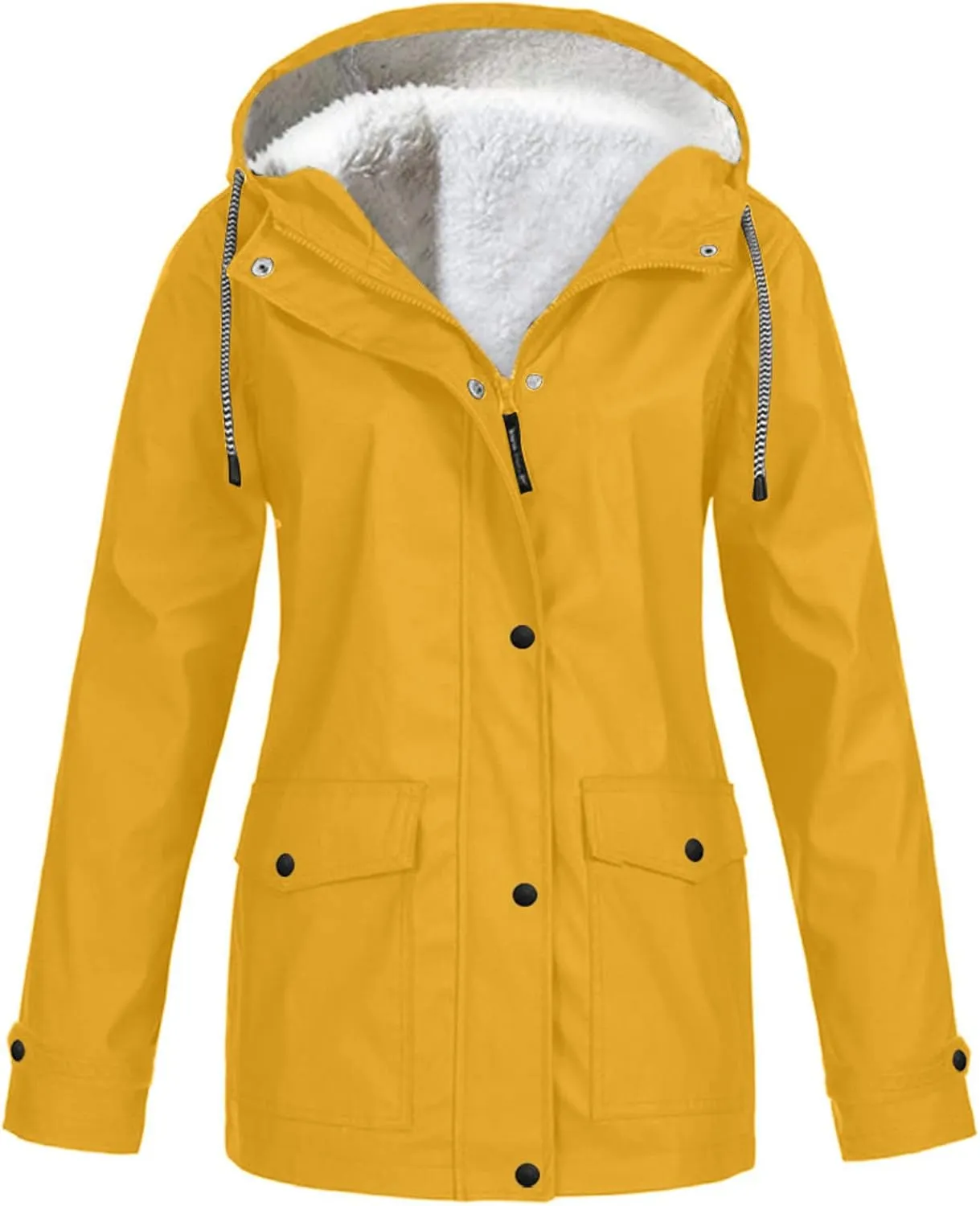 Women's Plus Size Fleece Lined Jacket Waterproof Windproof Snow Ski Hooded Raincoats Outdoor Lightweight Trench Coat