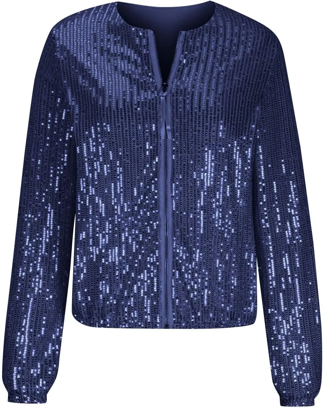 Women's Prom Sequin Jacket, Fashion Full Zip Shiny Sparkly Bomber Jackets Long Sleeve Comfy Party Clubwear Crop Coat